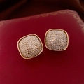 Vintage style square hoop earrings with sparkling cubic zirconia on a red luxury box - Pave Zirconia Square (32# Silver Pin-Gold-Zirconia Square)
