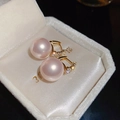 Pink pearl earrings with sparkling gold accents in a premium jewelry display box - Gold - Pink Four Diamonds (31# Earring Post)