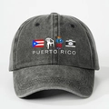 Dark grey washed cotton baseball cap with Puerto Rico print and adjustable strap - One Size / Black