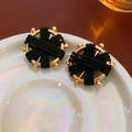 Orecchini a lobo minimalisti a righe a forma di C in oro con design nero opaco - Tondo (6# Ago in Acciaio-Oro-Nero-Tondo)