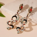 Boucles d'oreilles serpent vintage en or antique avec émail coloré et cristaux rouges - 1# Tige Argent-Boucle Serpent Email Multicolore