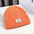 Bright orange knit beanie with 'Confident' label on white box, Korean style winter hat - 56-58cm / Orange
