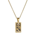 Macro detail of The Magician tarot card necklace pendant with blue zircon stones - Magician / Steel