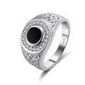 S925 sterling silver chain ring with black round gemstone and engraved totem textures - NMR09-Vintage Hollow Black Stone Silver Ring-Size 11