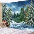 Winter forest Christmas tapestry with snow pines and gift boxes for bedroom wall decor - 90x60cm / Christmas Forest