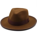 Cappello da cowboy in feltro di lana marrone con bordo in pelle e nastro in canneté - M (56-58cm) / caffè