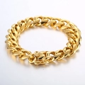 Hip hop titanium steel Cuban link bracelet in golden finish with box clasp closure - No-Stone Box Buckle Bracelet (KB127146-Z) / Gold