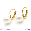 Boucles d'oreilles créoles dorées avec perles blanches, dimensions 21x10mm - Or Blanc