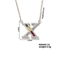 Silver letter X pendant necklace with colorful cubic zirconia and adjustable chain - Letter X Style (N00445-10)