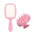 Pink scalp massager and cushion hair brush set for women hair styling and washing - 2-Piece Set (Cushion Brush + Scalp Massager) / Pink White