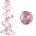 Rose gold PVC spiral swirls for party decor shown in coiled and hanging states - Double Spiral-Light Rose Gold (6pcs/pack)