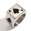 Silver stainless steel ring featuring a black spade Ace poker card design for men - Ace of Spades Silver