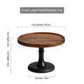 Cake stand with a 20.3cm natural wood tray and a 12cm high matte black pedestal base - 6-inch Small High Foot Tray (Non-Rotatable)