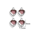 Silver stainless steel heart pendants with pink crystals set of 4, size 8mm x 7.5mm - Single Hole-Purple / Steel