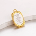 Golden rectangular Capricorn zodiac pendant with textured border and silver inlay - Capricorn