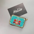 Bohemian coin purse with turquoise beads, gemstones and black pebble leather - No.24 (Turquoise Ornament)