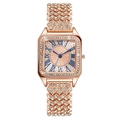Orologio quadrato da donna lusso oro rosa con cristalli e numeri romani classici - Oro rosa