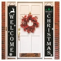 Vertical Welcome and Merry Christmas banners hanging on a white door for holiday decoration - Black Classic Style (Christmas-12)