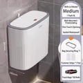 White 9L wall-mounted trash can with gray lid and gold button for bathroom and kitchen - Medium Wall-mounted + 30 Bags (9L)