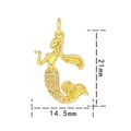Golden mermaid pendant with sparkling zircon accents and size markers 21mm by 14.5mm - Gold White Zirconia-Mermaid 034
