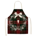 Linen Christmas apron with red and green plaid pattern and pine wreath graphic - Style 10/Red Green Plaid Wreath
