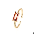 Twist ring with orange rectangular gemstone in 18K gold plated copper, adjustable style A - Garnet Red Square / Adjustable Open