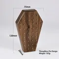 Coffin shaped wooden jewelry display stand for piercings in walnut finish 75x120mm - Style 12-Pin Type / Coffin Threadless Push-in