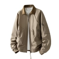 Blouson aviateur kaki pour homme avec col marron foncé et poignets côtelés élégants - M / Marron Kaki