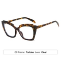 Cat eye sunglasses in tortoise frame and clear lenses for a vintage fashion style - C9 Tortoise Frame Clear Lens
