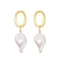 Vintage Baroque irregular pearl drop earrings with gold metal rings in French style - Baroque Pearl Earrings / Light KC Gold (0355)