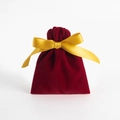 Velvet drawstring jewelry pouch in burgundy with elegant gold satin ribbon bow tie - 7x9cm / Wine Red With Gold Ribbon