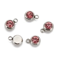 Pink birthstone charms in stainless steel bezel for DIY jewelry necklaces and bracelets - Steel Color-H (Rose Red)