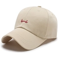 Berretto da baseball in cotone beige con ricamo rosso e classica visiera curva - Beige