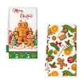 Gingerbread man pattern Christmas microfiber waffle kitchen towel set in festive print - Design 5 (2PCS)