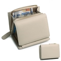 Portafoglio beige in pelle con protezione RFID e tasca portamonete con zip - Bianco Sporco