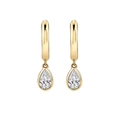 Luxurious 18K gold hoop earrings with pear-shaped clear zircon drop pendants in a sleek design - Gold