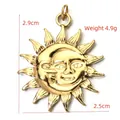 Celestial sun and moon pendant in bright gold finish, DIY stainless steel jewelry accessory - BXGPJ088-Sun Moon Face Pendant