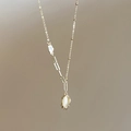 Golden asymmetrical bamboo knot necklace with oval white gemstone pendant for women - White Cat's Eye Stone
