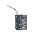 Glistening 3oz black rhinestone stainless steel vacuum tumbler with straw and lid - Straight / Black