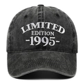 Nahaufnahme der LIMITED EDITION 1995 Stickerei auf einer dunkelgrauen Vintage-Kappe - 1995