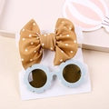 Baby bow headband with polka dots and flower sunglasses set on display card - Paper Card 2pcs Set / Yellow White Polka Dot