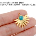 Colgante de sol de acero inoxidable dorado con turquesa y medidas de 24 mm x 22 mm - DY785-2 Colgante de Estrella Verde