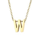 Short stainless steel choker necklace featuring a golden capital letter 'W' pendant charm - Letter W(KN234013-Z)