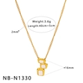Detailed specs for gold stainless steel necklace with white mother of pearl pendant - Gold Triple Stacked Square Pendant (NB-N1330)