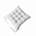 Thick square white padded chair cushion with nine-hole tufted design and ties - [Square] Off-White