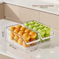 Set of 2 stackable clear storage bins for kitchen and fridge organization, 31x28x12cm - Medium Handle Upgrade - 2 Pack / Clear White