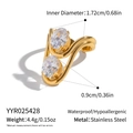 Detail view of gold stainless steel ring with 1.72cm inner diameter and size specs - Double Parallel Stone Style (YYR025428)
