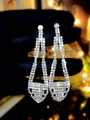 Elegant silver long drop earrings with sparkling rhinestones in a geometric design - Silver Geometric Hollow Tassel (DTE1616973S)