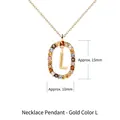 Gold plated oval letter L pendant necklace with colorful gemstone accents and zircons - Gold Letter L