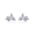 Macro shot of silver three-stone cluster earrings with round-cut sparkling zircons - E13172-Three-Stone Cluster with GRA Certificate